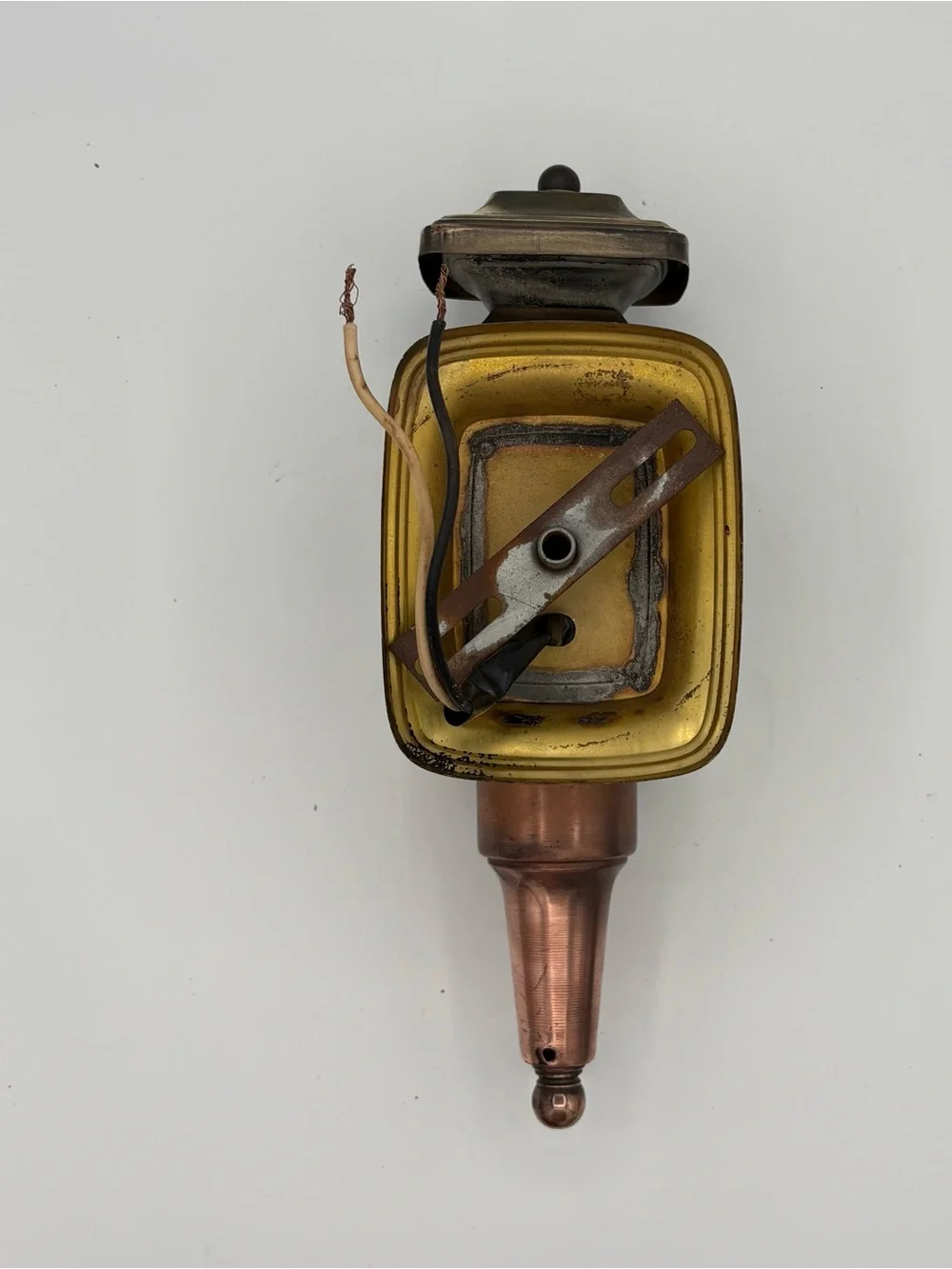 Early MCM 11” Copper & Brass Carriage Lantern Sconce Porch Light Clean Refurbish